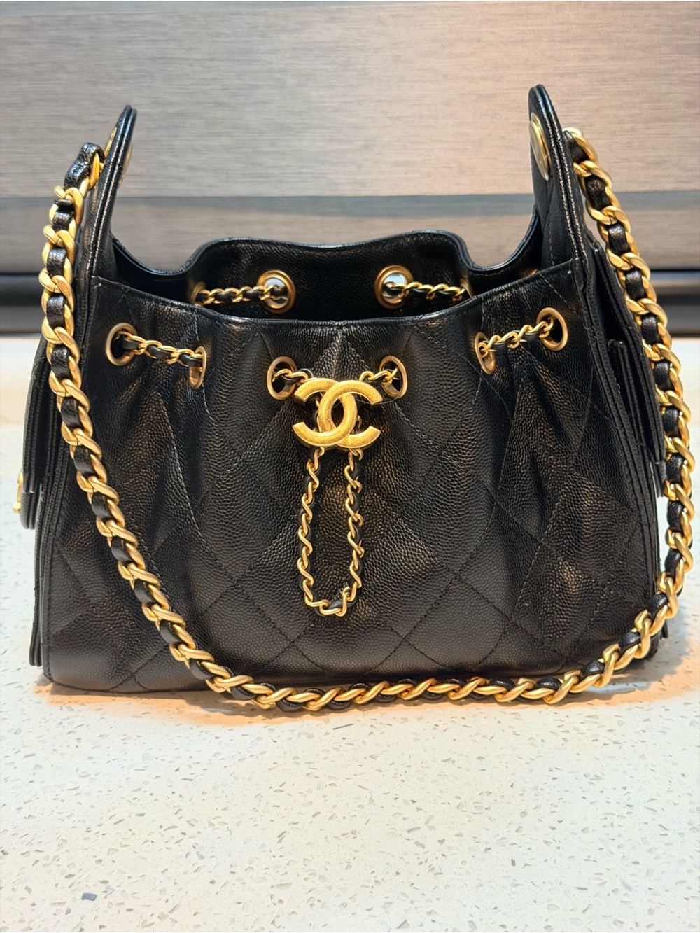 CHANEL Caviar Mini 25 Black with Gold Hardware